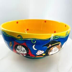 Vintage Catzilla Halloween Cat Bowl Candace Reiter 2002 Candy Bowl Polka Dots